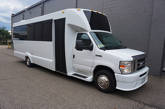 White limo bus exterior