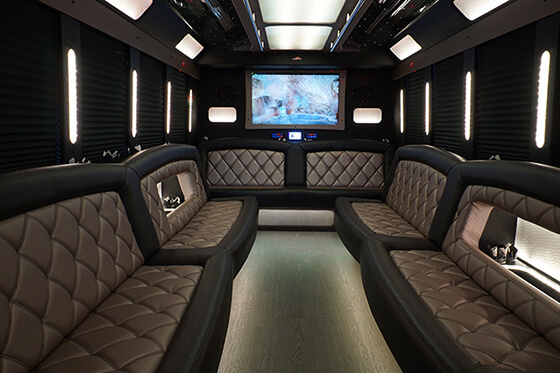 limo bus with leather interiors